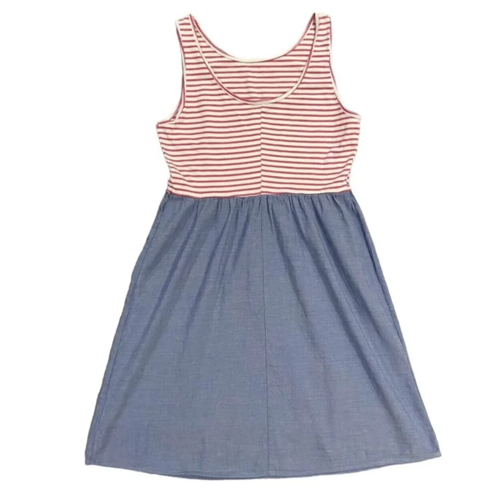 Old Navy Sz L (10-12) Chambray & Pink Striped Tank Dress